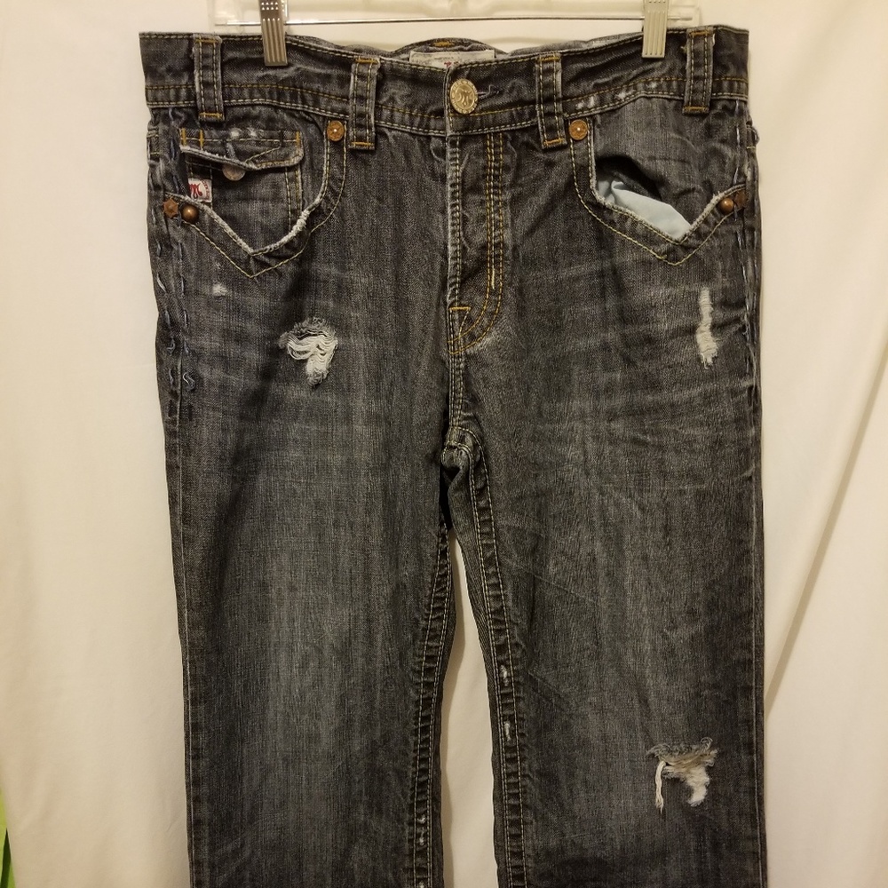 Mens MEK Jeans Distressed Denim Boot Cut 34x30